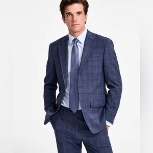 Calvin Klein Blazer Navy Checkered Suit Coat Sport Jacket 100% Wool Slim Men 50S